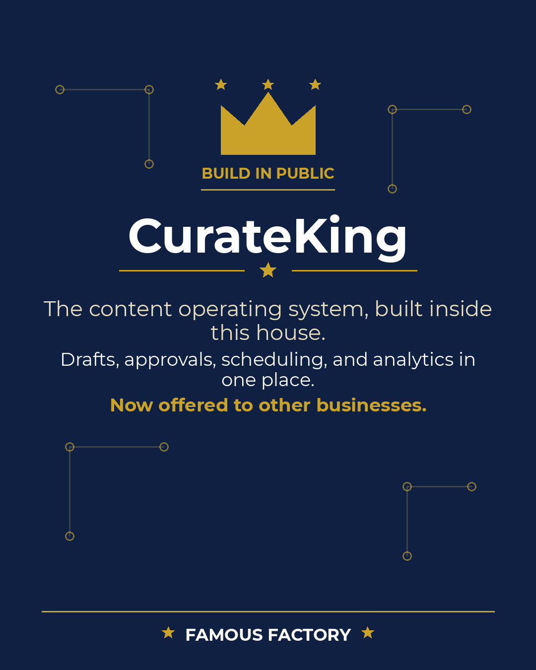 Build in Public card for CurateKing, the house content operating system