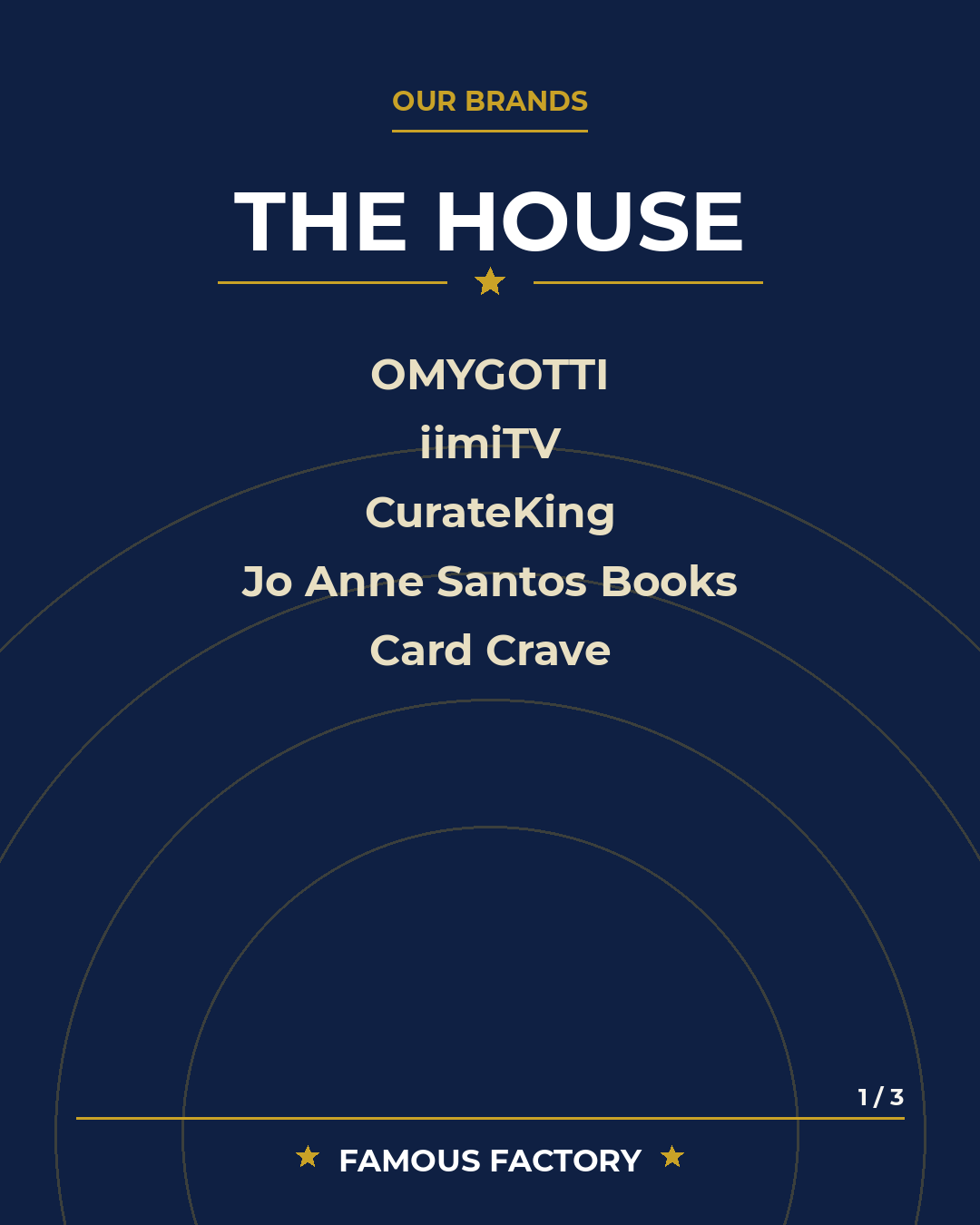 The House carousel card listing the brands of Famous Factory